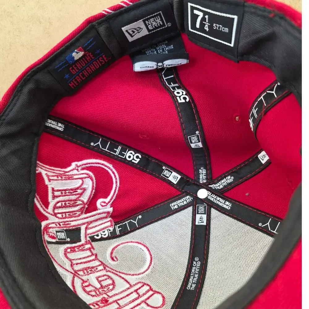 New York Yankees MLB New Era 59Fifty Fitted Hat Cap Sz 7-1/4 Red Large Logo